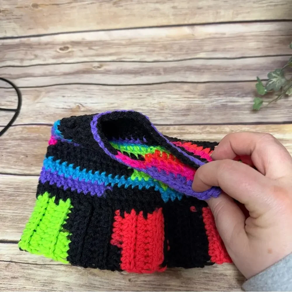 Colorful Knit Women's Messy Bun Beanie.